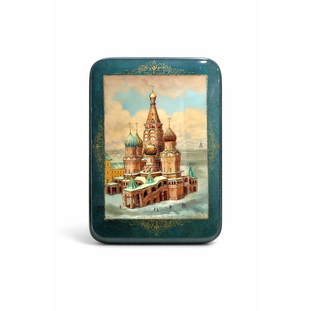 Signed Russian Lacquer Box St. Basil’s Cathedral Moscow Hand-Painted Hinged Box